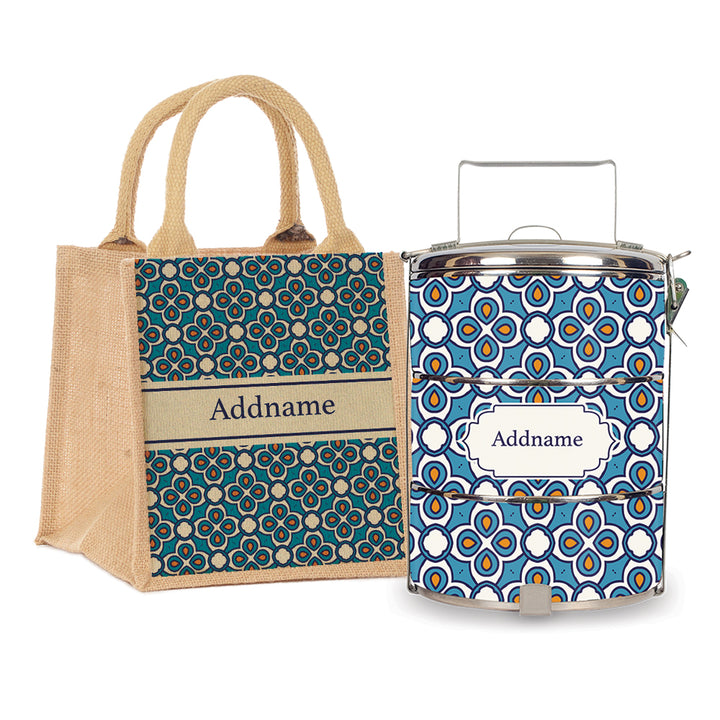 Teezbee.com - Moroccan Aegean Blue Tiffin Carrier & Lunch Bag