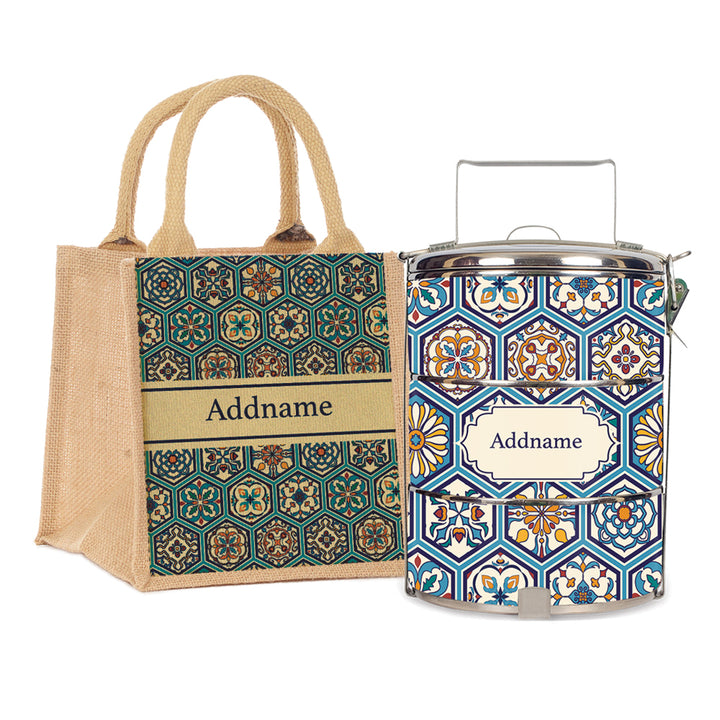 Teezbee.com - Moroccan Hexagon Pied Tiffin Carrier & Lunch Bag