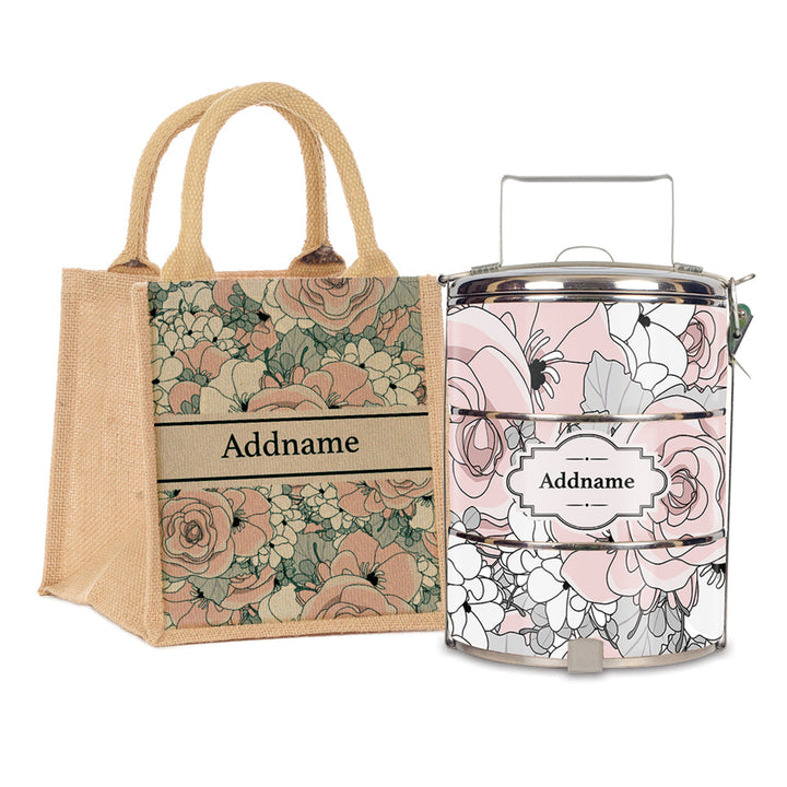 Teezbee.com - Pink Roses Tiffin Carrier & Lunch Bag