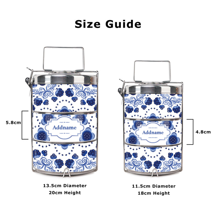 Teezbee.com - Chinese Blue Porcelain Insulated Tiffin Carrier (Size Guide)