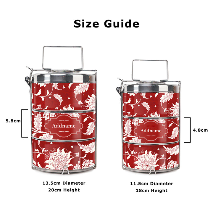 Teezbee.com - Chinese Red Porcelain Insulated Tiffin Carrier (Size Guide)