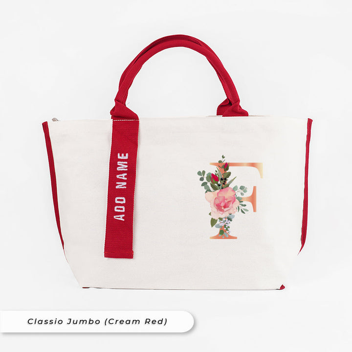 Teezbee.com - Classio Jumbo Canvas Tote Bag (Cream Red)