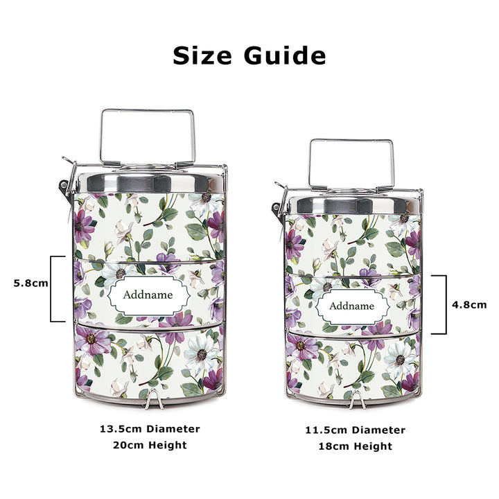 Teezbee.com - Flora Violet Insulated Tiffin Carrier (Size Guide)