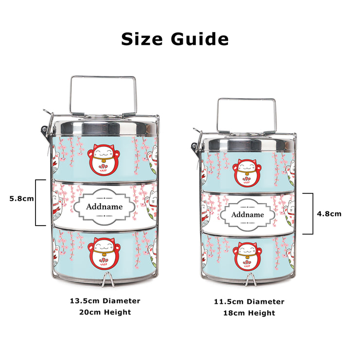 Teezbee.com - Fortune Cat Insulated Tiffin Carrier (Size Guide)