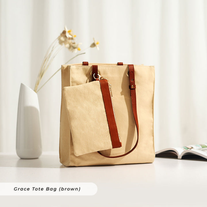 Teezbee.com - Grace Personalised Canvas Tote Bag (Brown)