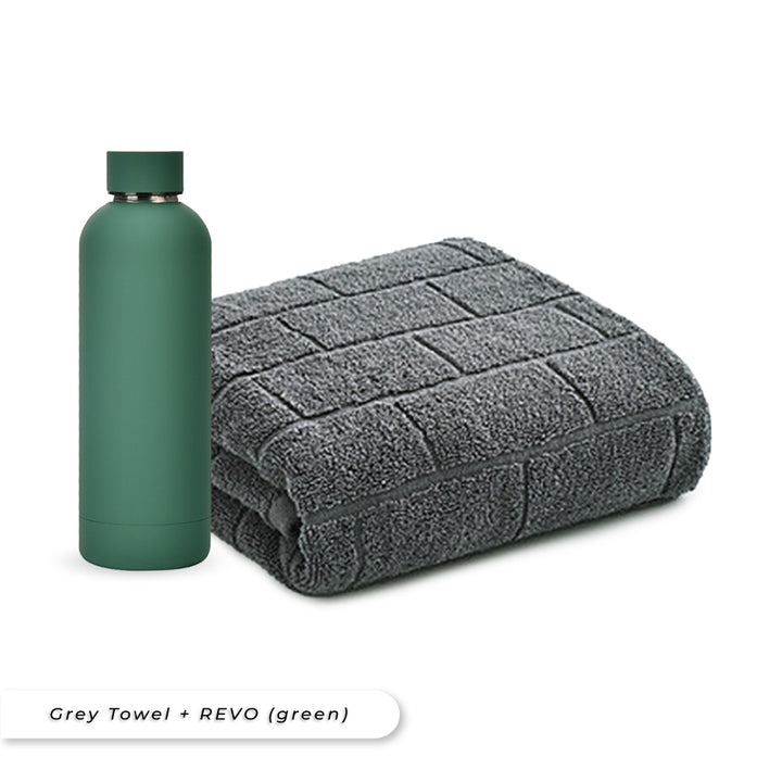 Antibacterial Bath Towel (Grey) + REVO Bottle (Green) Bundle