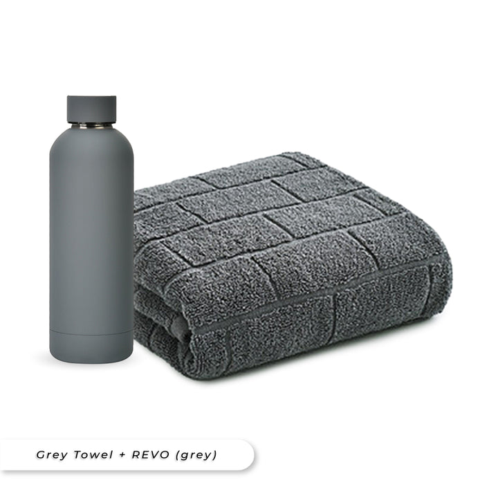 Antibacterial Bath Towel (Grey) + REVO Bottle (Grey) Bundle