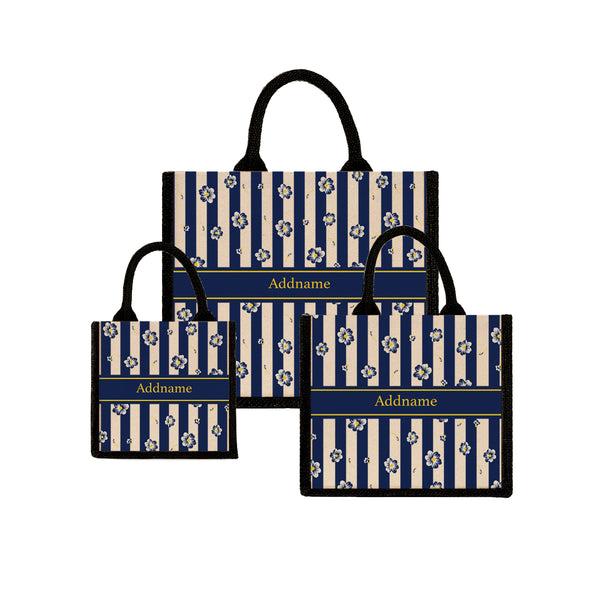 Teezbee.com - Blue Blossom Jute Tote Bag (Black)