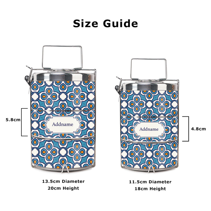Teezbee.com - Moroccan Aegean Blue Insulated Tiffin Carrier (Size Guide)