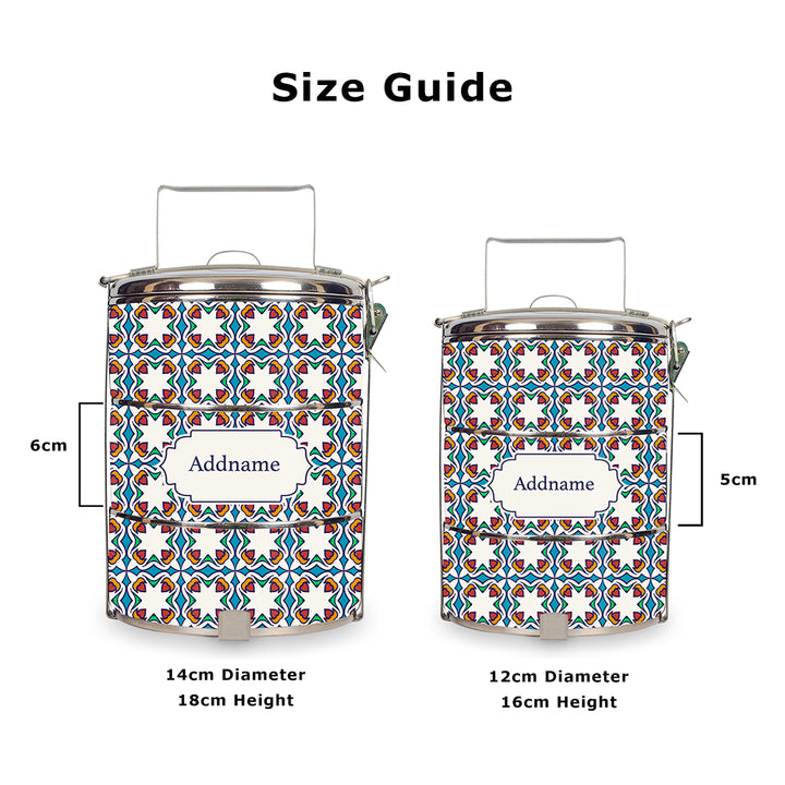 Teezbee.com - Moroccan Arabesque Pied Insulated Tiffin Carrier (Size Guide)