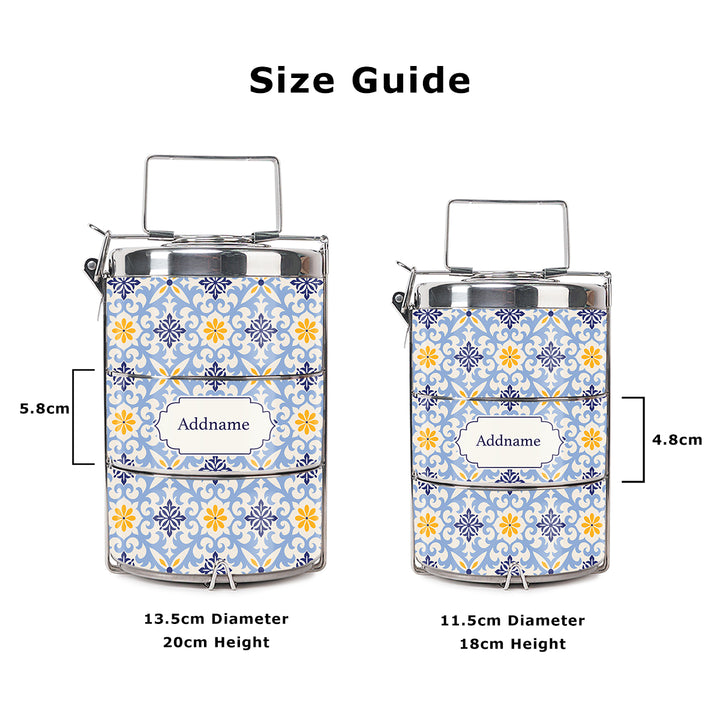 Teezbee.com - Moroccan Damask Blue Insulated Tiffin Carrier (Size Guide)