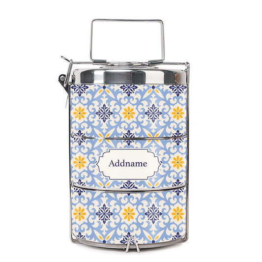 Teezbee.com - Moroccan Damask Blue Insulated Tiffin Carrier