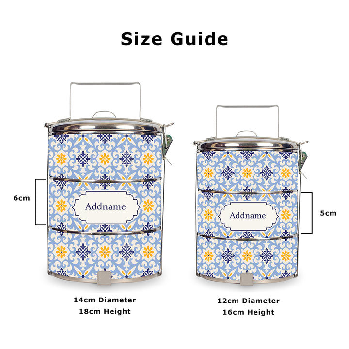 Teezbee.com - Moroccan Damask Blue Tiffin Carrier (Size Guide)