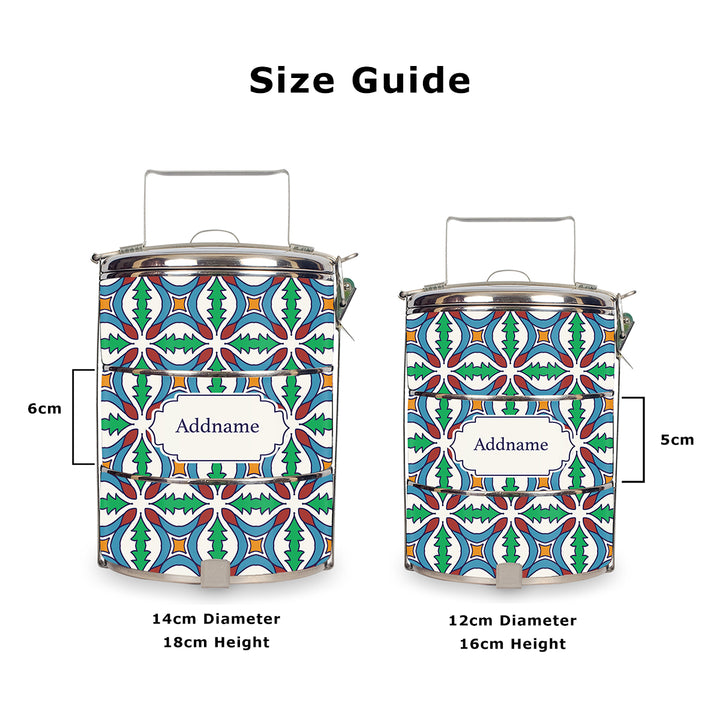 Teezbee.com - Moroccan Damask Green Tiffin Carrier (Size Guide)