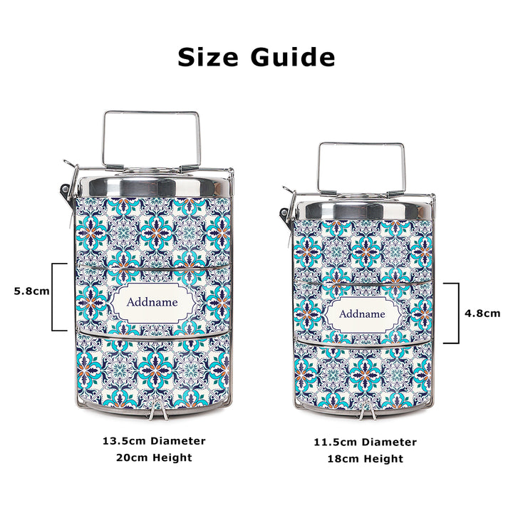 Teezbee.com - Moroccan Frost Blue Insulated Tiffin Carrier (Size Guide)