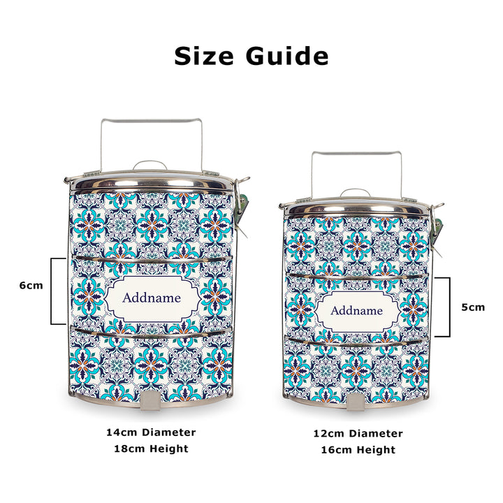 Teezbee.com - Moroccan Frost Blue Tiffin Carrier (Size Guide)