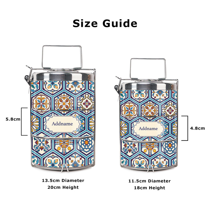 Teezbee.com - Moroccan Hexagon Pied Insulated Tiffin Carrier (Size Guide)