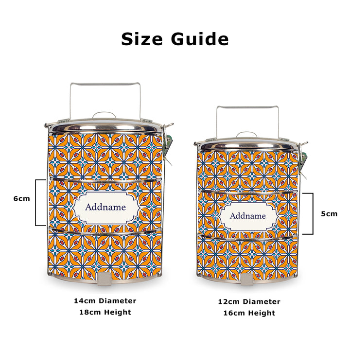 Teezbee.com - Moroccan Majolica Orange Tiffin Carrier (Size Guide)