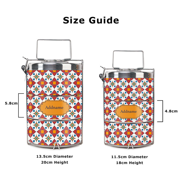 Teezbee.com - Moroccan Majolica Red Insulated Tiffin Carrier (Size Guide)