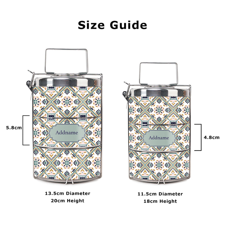 Teezbee.com - Moroccan Talavera Glaze Insulated Tiffin Carrier (Size Guide)