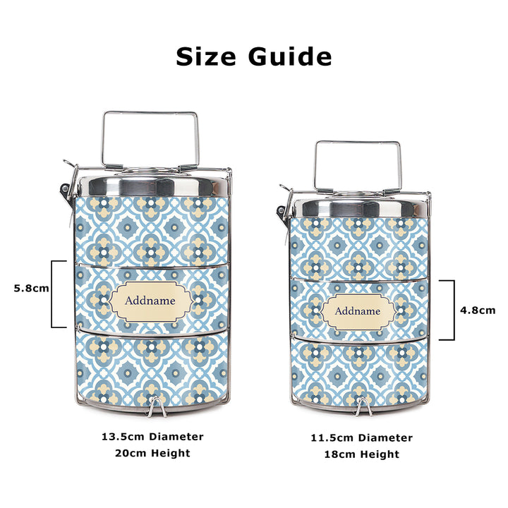 Teezbee.com - Mosaic Floret Blue Insulated Tiffin Carrier (Size Guide)