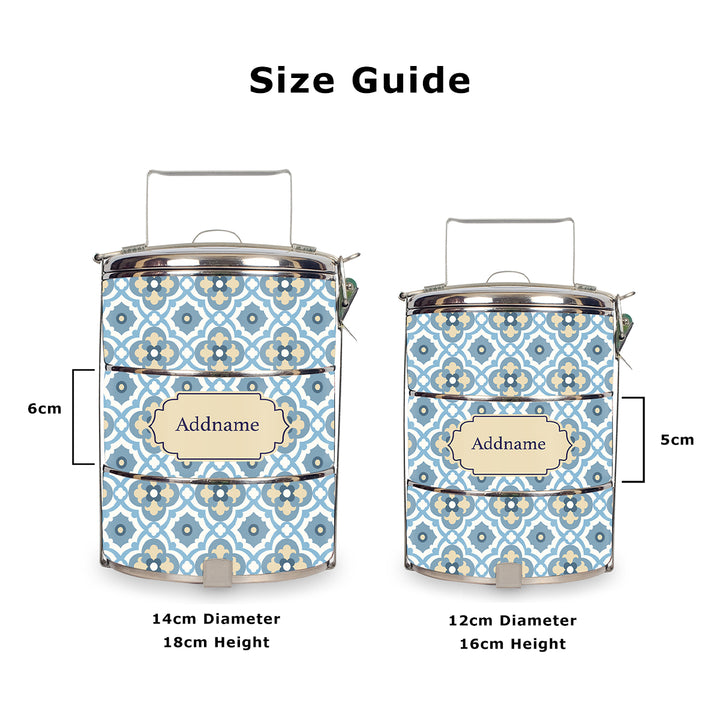 Teezbee.com - Mosaic Floret Blue Tiffin Carrier (Size Guide)