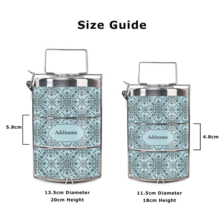Teezbee.com - Mosaic Ornament Blue Insulated Tiffin Carrier (Size Guide)