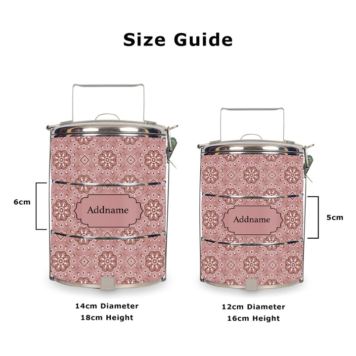 Teezbee.com - Mosaic Ornament Red Tiffin Carrier (Size Guide)
