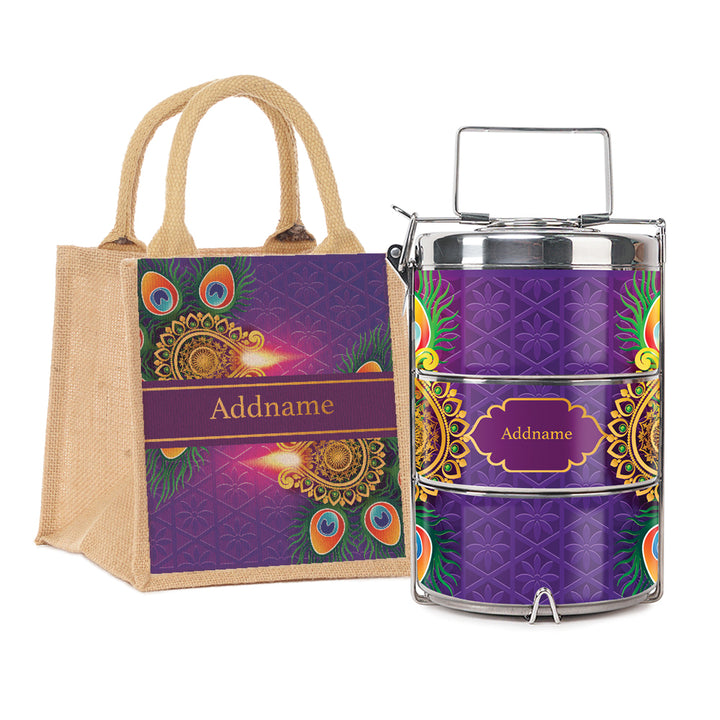 Teezbee.com - Diwali Peacock Insulated Tiffin Carrier & Lunch Bag