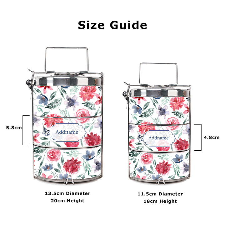 Teezbee.com - Peony Rose Insulated Tiffin Carrier (Size Guide)