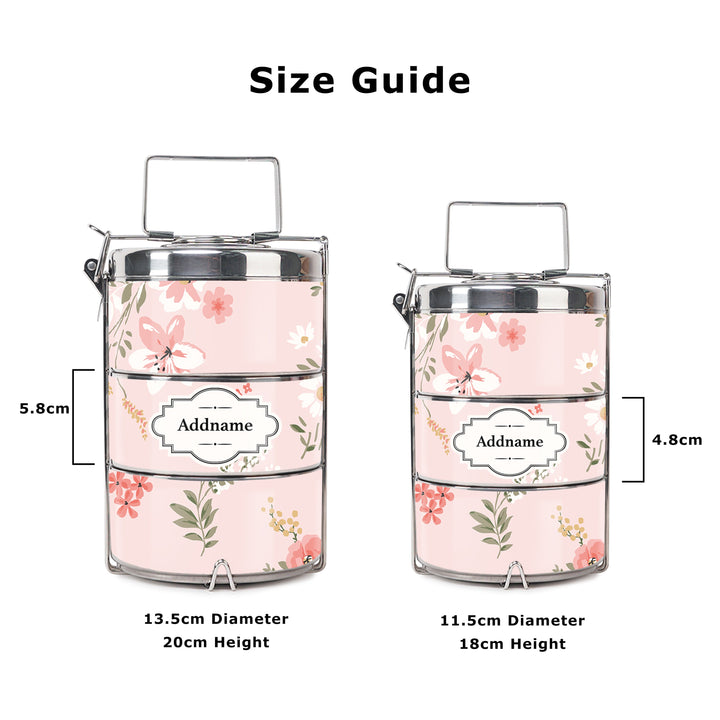 Teezbee.com - Pink Garden Insulated Tiffin Carrier (Size Guide)