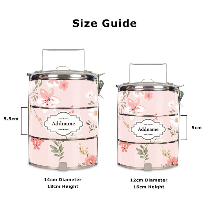 Teezbee.com - Pink Garden Tiffin Carrier (Size Guide)
