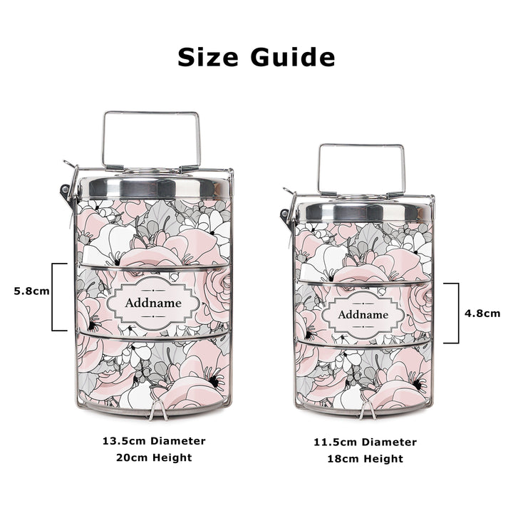 Teezbee.com - Pink Roses Insulated Tiffin Carrier (Size Guide)