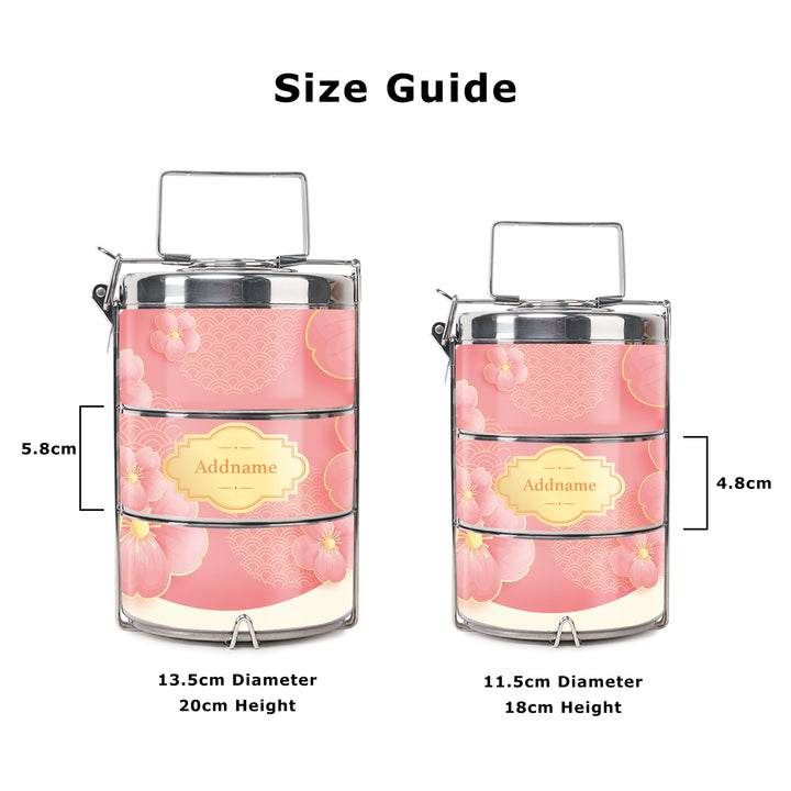 Teezbee.com - Pink Sakura Insulated Tiffin Carrier (Size Guide)