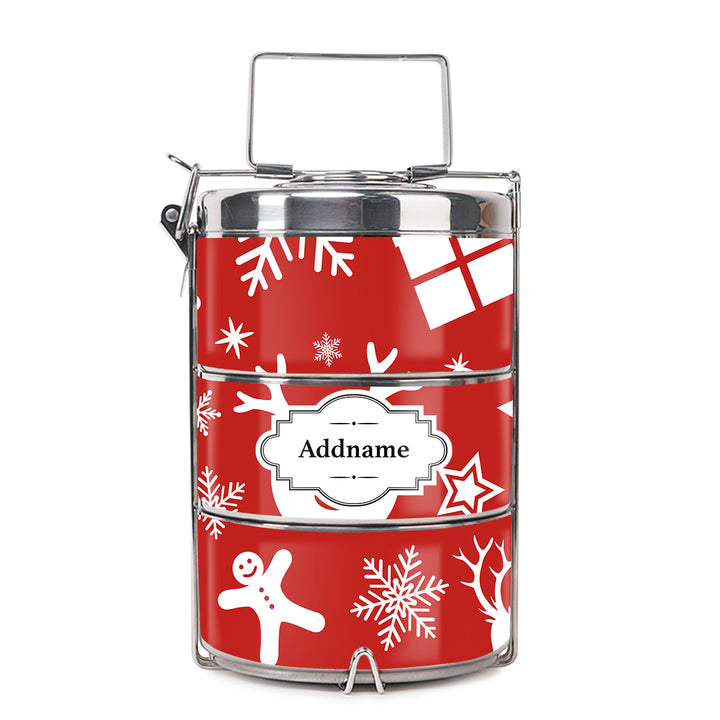 Teezbee.com - Red Christmas Insulated Tiffin Carrier