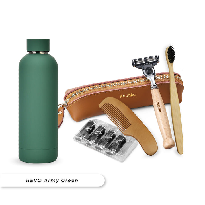 Teezbee.com - REVO Water Bottle & Shaving Kit Bundle (Army Green)