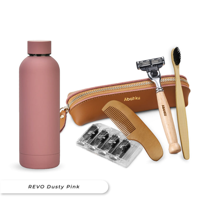 Teezbee.com - REVO Water Bottle & Shaving Kit Bundle (Dusty Pink)