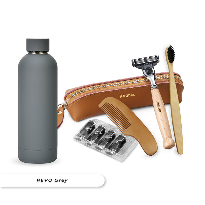 Teezbee.com - REVO Water Bottle & Shaving Kit Bundle (Grey)