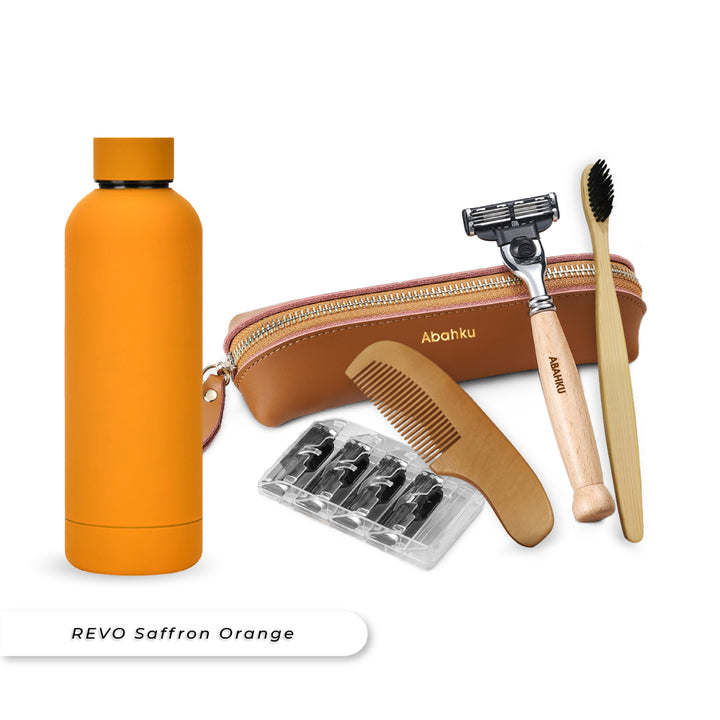 Teezbee.com - REVO Water Bottle & Shaving Kit Bundle (Saffron Orange)