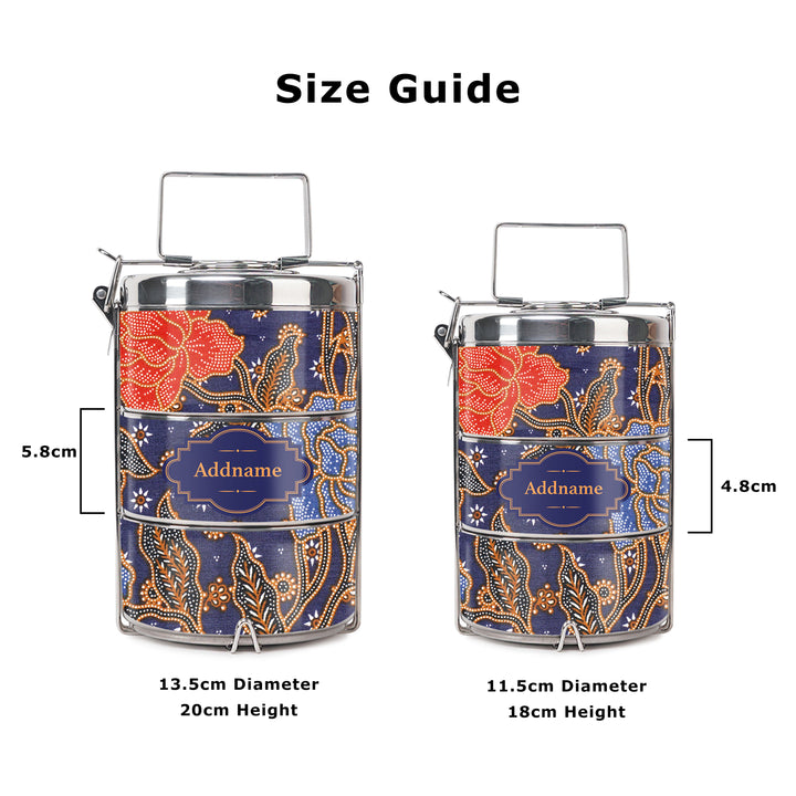 Teezbee.com - Sarong Batik Blue Insulated Tiffin Carrier (Size Guide)