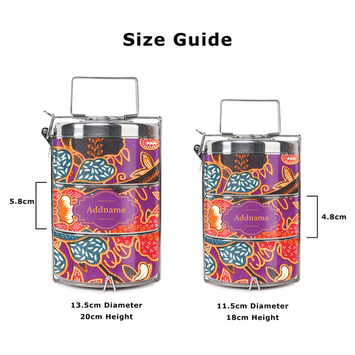 Teezbee.com - Sarong Purple Batik Insulated Tiffin Carrier (Size Guide)
