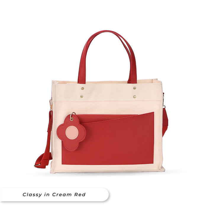 Teezbee.com - Sakura Canvas PU Bag (Cream Red)