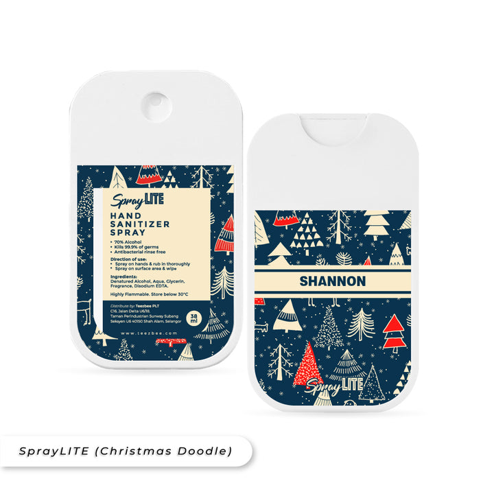 Teezbee.com - Christmas SprayLITE Personalised Pocket Spray (Christmas Doodle)