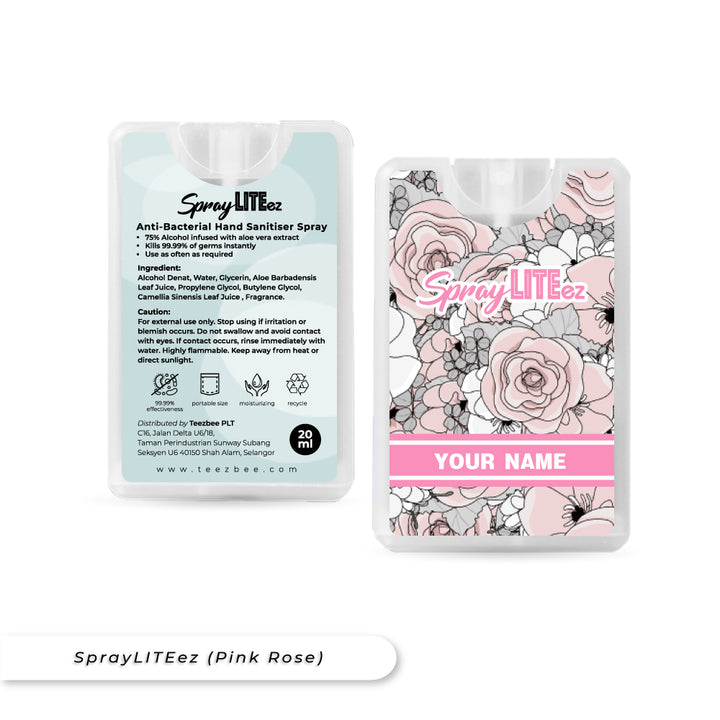 Teezbee.com - SprayLITE ez Personalised Pocket Spray (Pink Rose)