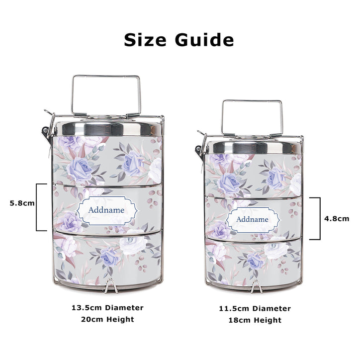 Teezbee.com - Violet Flora Insulated Tiffin Carrier (Size Guide)
